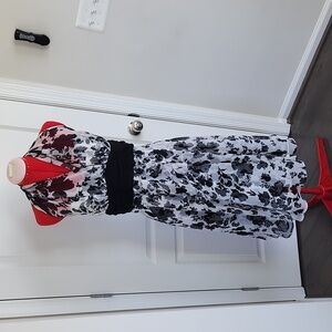 Connected Midi Fit Flare Halter Dress Womens size 12 Black Floral Lined